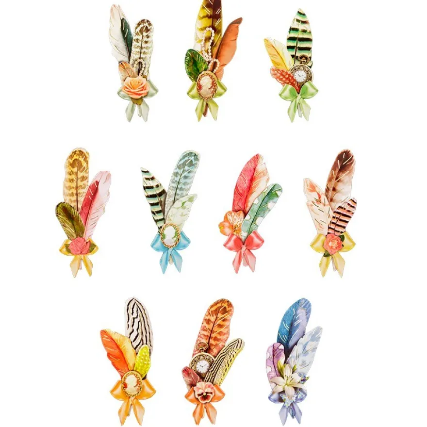 3-D Motive, Federn, Gold-Gravur, 5,5-15cm, 10 Motive
