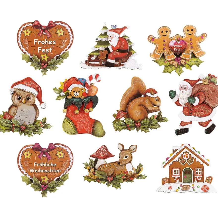 3-D Motive, Fröhliche Weihnachten, Gold-Gravur, 10 Motive