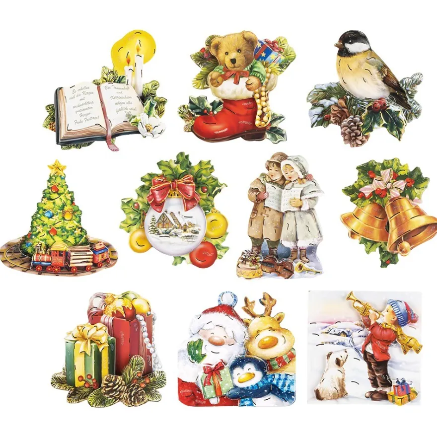 3-D Motive, Frohes Fest 1, Gold-Gravur, 5,5-8cm, 10 Motive