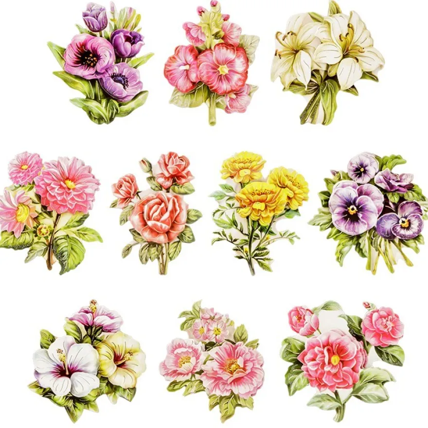 3-D Motive, Gartenblumen, Gold-Gravur, 6-8cm, 10 Motive