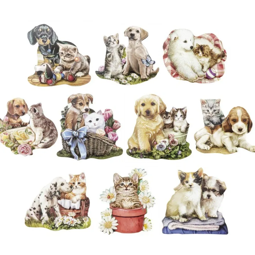 3-D Motive, Hund & Katze, Gold-Gravur, 7-8cm, 10 Motive