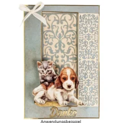 3-D Motive, Hund & Katze, Gold-Gravur, 7-8cm, 10 Motive