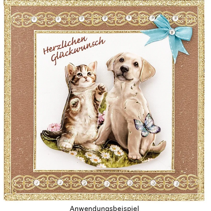 3-D Motive, Hund & Katze, Gold-Gravur, 7-8cm, 10 Motive