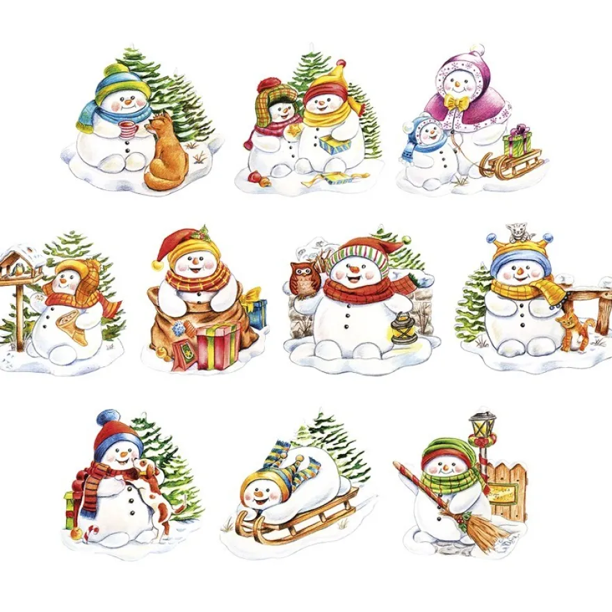 3-D Motive, Knuddelige Schneemänner, 6,5-8cm, 10 Motive