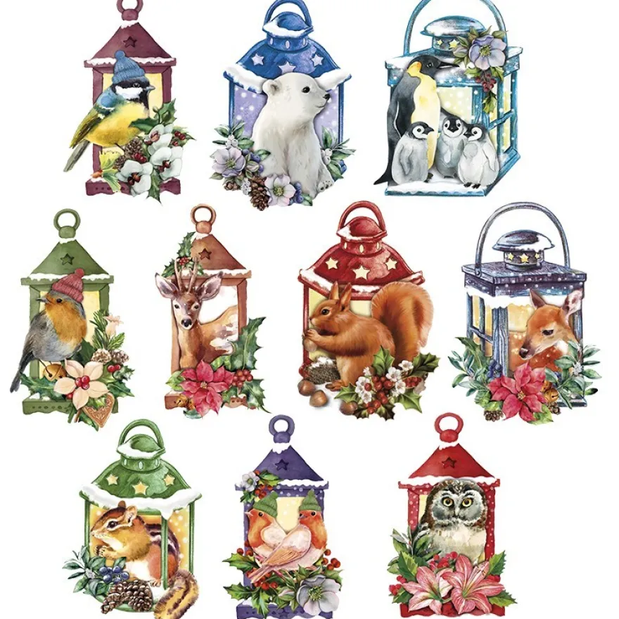 3-D Motive, Laternen & Tiere im Winter, 6-11cm, 10 Motive