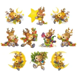 3-D Motive, Niedliche Weihnachts-Elche, 8-9,5cm, 10 Motive