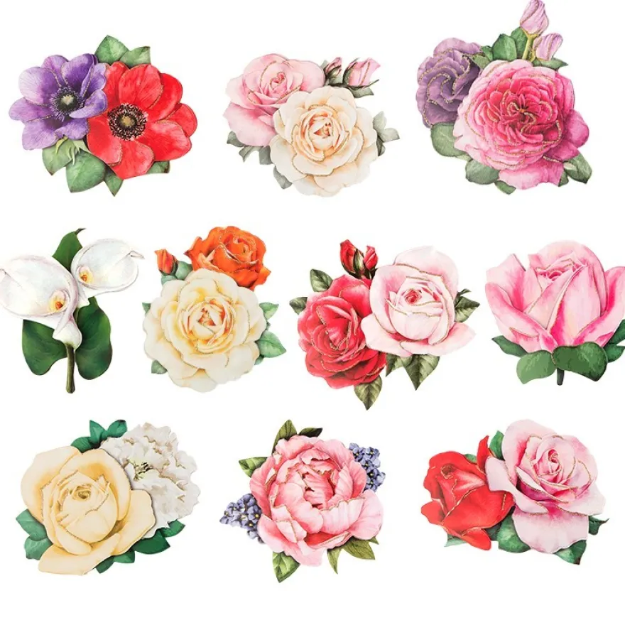 3-D Motive, Romantik-Blumen, 7-9cm, 10 Motive