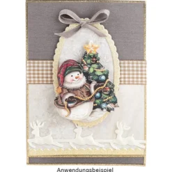 3-D Motive, Schneemänner mit Geschenk, Gold-Gravur, 6-8cm, 10 Stück