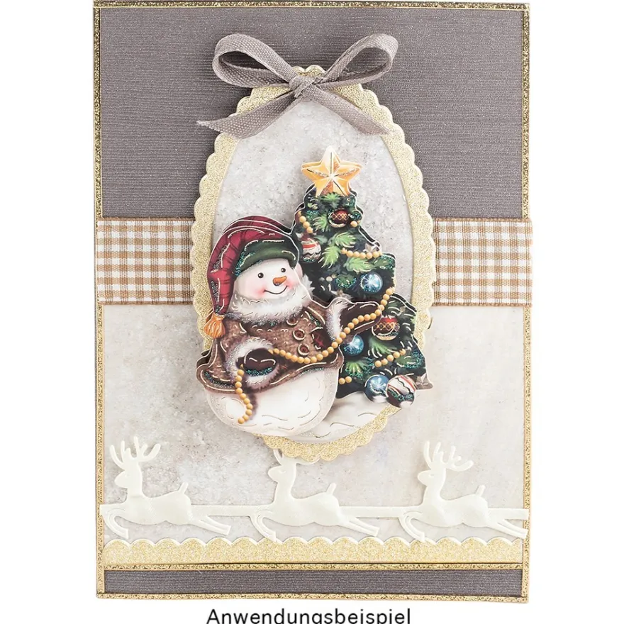 3-D Motive, Schneemänner mit Geschenk, Gold-Gravur, 6-8cm, 10 Stück