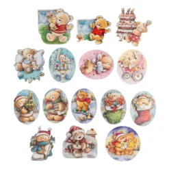 3-D Motive, Teddy, Goldprägung & Glimmerlack-Veredelung, 2x 15 Designs, 6,5-9,5cm, 30 Stück