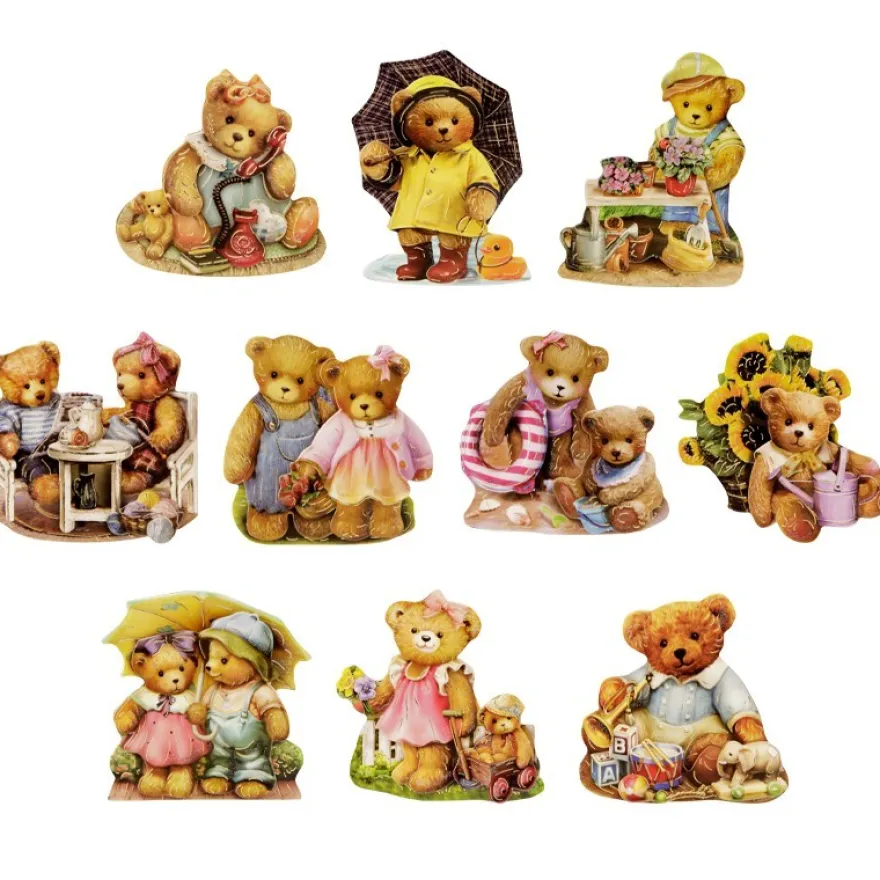 3-D Motive, Teddys unterwegs, Gold-Gravur, 6-8cm, 10 Motive