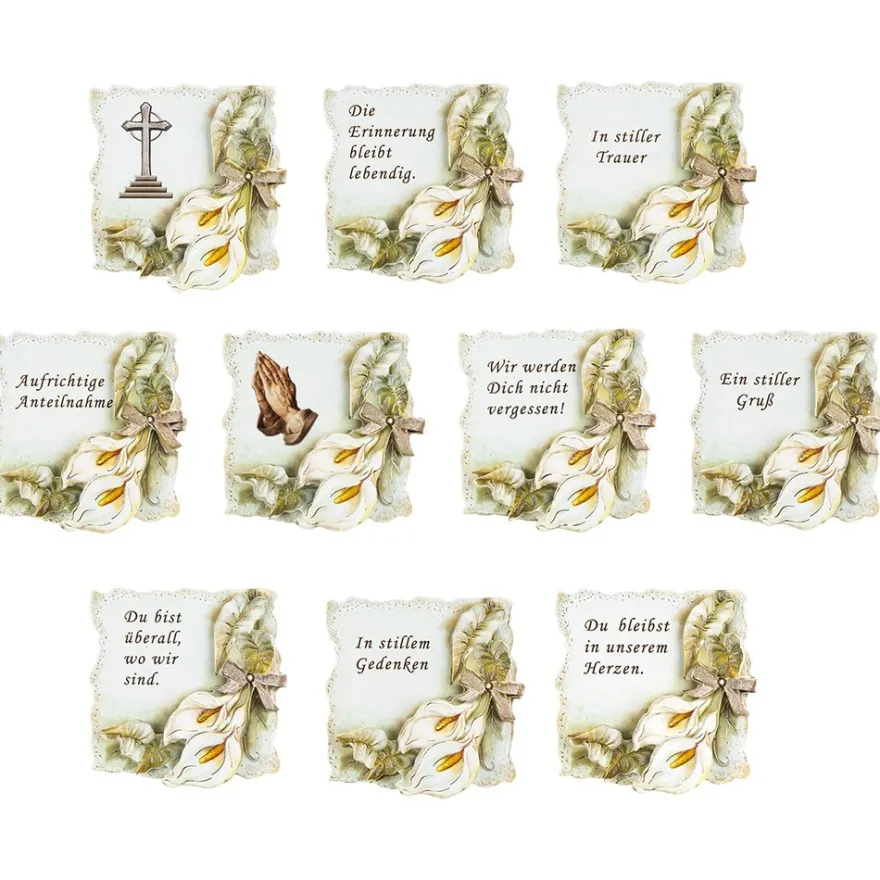 3-D Motive, Trauer, Gold-Gravur, 8cm x 8cm, 10 Motive