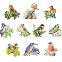3-D Motive, Vögel, Gold-Gravur, 6,5-8,5 cm, 10er Set