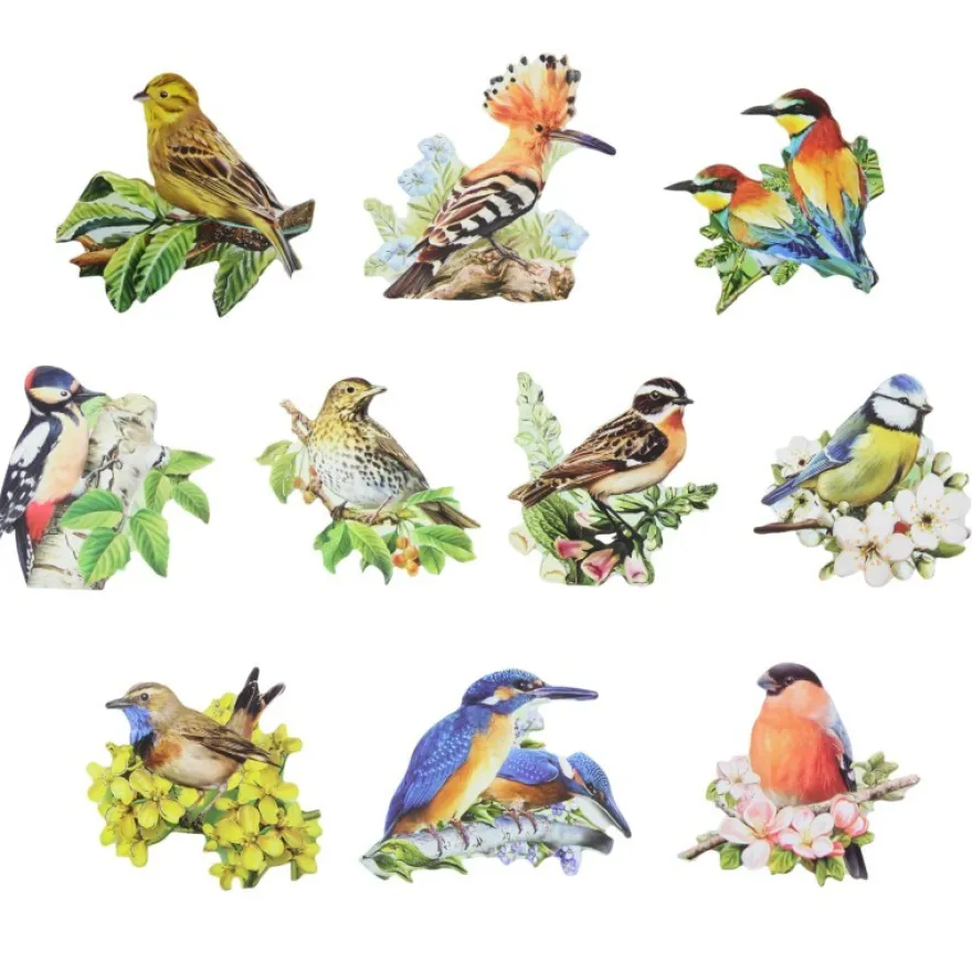 3-D Motive, Vögel, Gold-Gravur, 6,5-8,5 cm, 10er Set