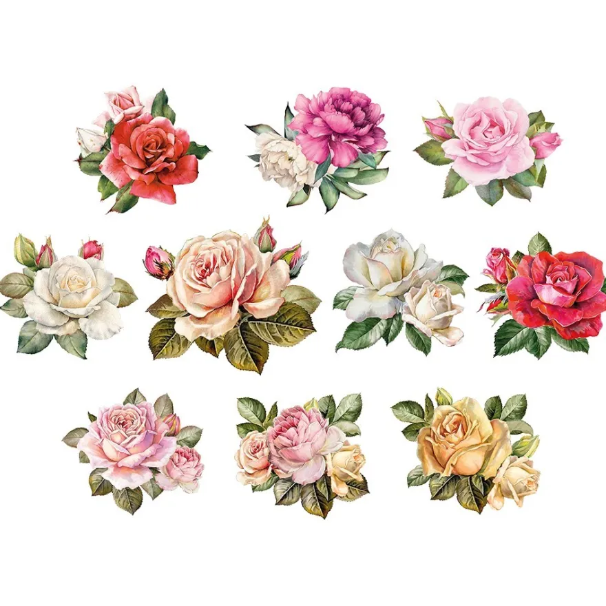 3-D Motive, Vintage-Rosen, 7-9,5cm, 10 Motive