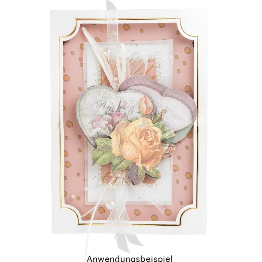 3-D Motive, Vintage-Rosengrüße, mit Perlmutt-Leinenstruktur, 7-10,5cm, 10 Motive