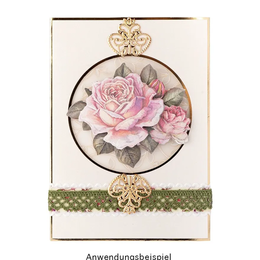 3-D Motive, Vintage-Rosen, mit Perlmutt-Leinenstruktur, 7-10,5cm, 10 Motive