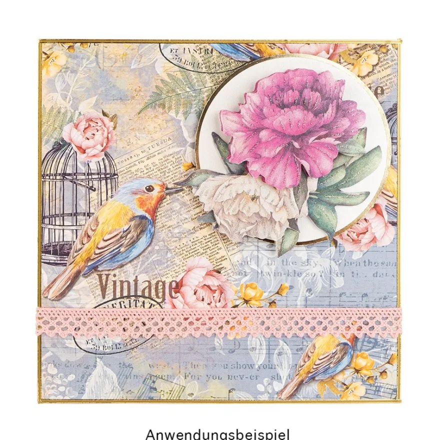 3-D Motive, Vintage-Rosen, mit Perlmutt-Leinenstruktur, 7-10,5cm, 10 Motive