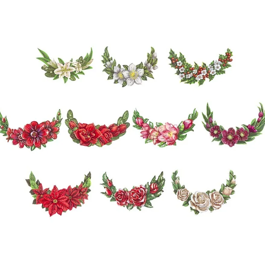 3-D Motive, Winterblumen im Halbkreis, Gold-Gravur, 7-13,5cm, 10 Motive