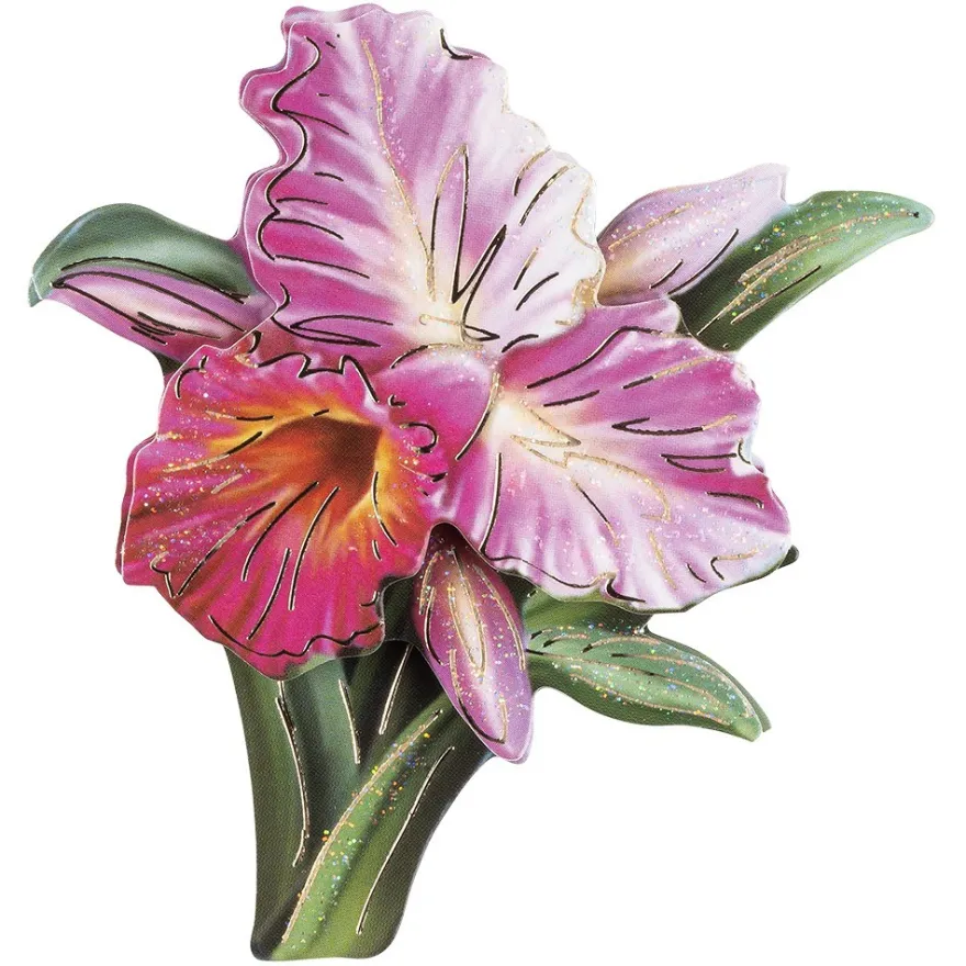 3-D Motiv, pinke Blüte, Gold-Gravur & Glimmerlack, 8cm