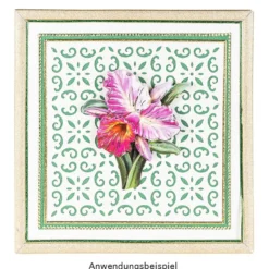 3-D Motiv, pinke Blüte, Gold-Gravur & Glimmerlack, 8cm