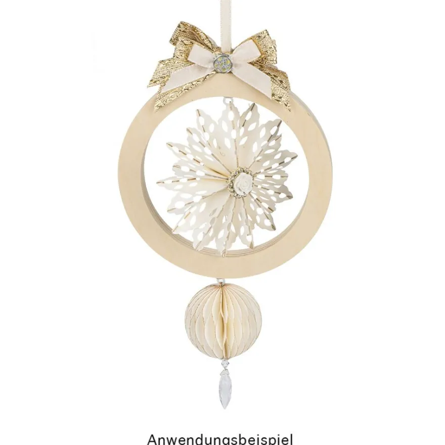3-D Papier-Ornamente, zum Aufhängen, Ø10cm, 3 versch. Sterne & Schneeflocken, cremeweiß, 12 Stück