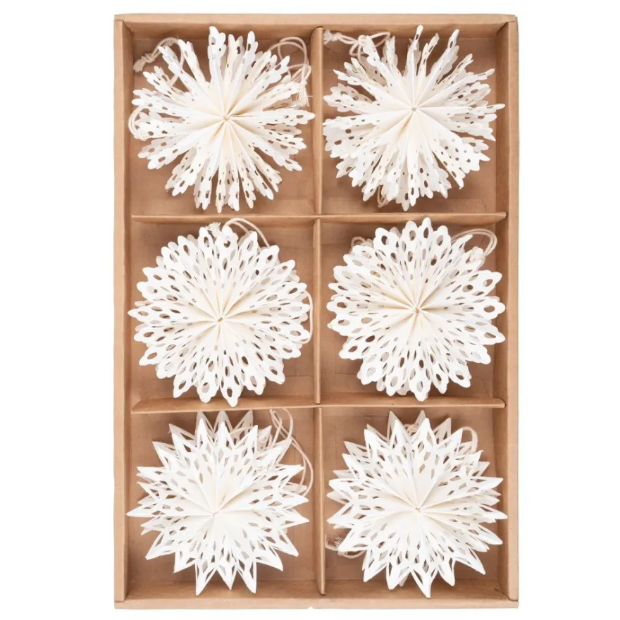 3-D Papier-Ornamente, zum Aufhängen, Ø10cm, 3 versch. Sterne & Schneeflocken, cremeweiß, 12 Stück
