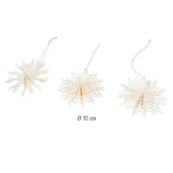 3-D Papier-Ornamente, zum Aufhängen, Ø10cm, 3 versch. Sterne & Schneeflocken, cremeweiß, 12 Stück