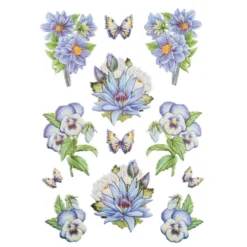 3-D Relief-Sticker, Blaue Blüten 1, verschiedene Größen, selbstklebend