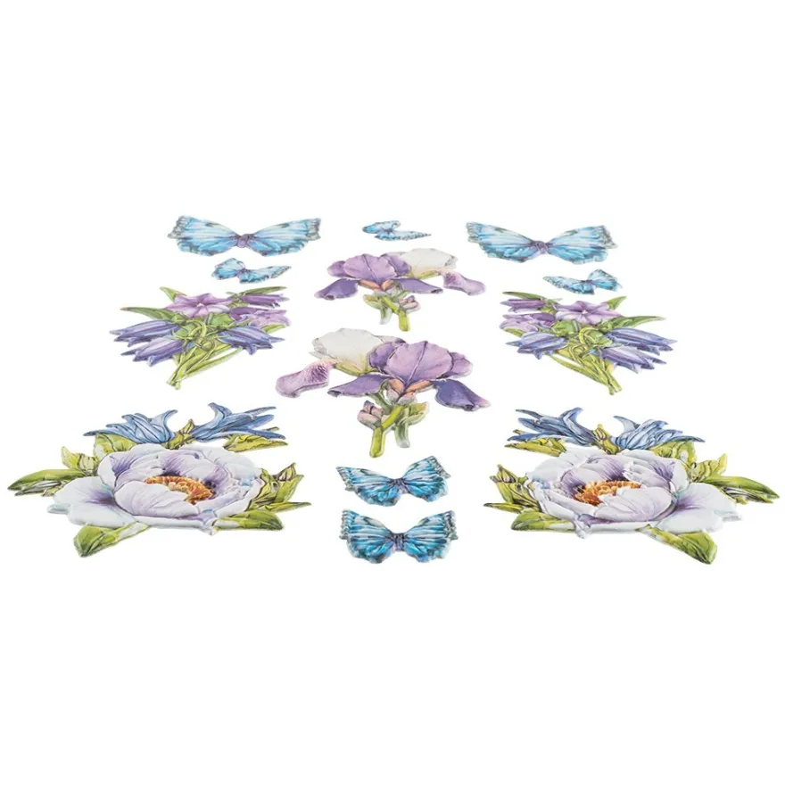 3-D Relief-Sticker, Blaue Blüten 2, verschiedene Größen, selbstklebend