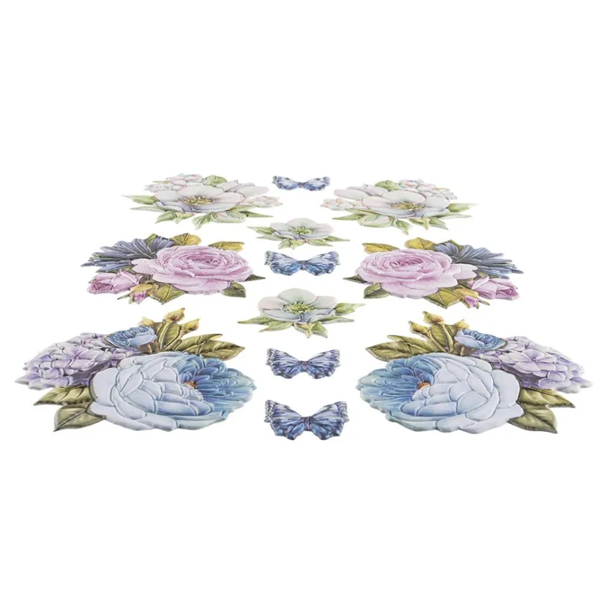 3-D Relief-Sticker, Blaue Blüten 3, verschiedene Größen, selbstklebend
