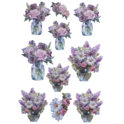 3-D Relief-Sticker, Blumen in Glasvasen 4, Folienveredelung Hellgold, versch. Größen, selbstklebend