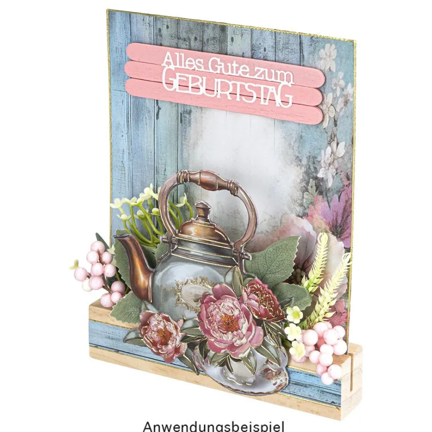 3-D Relief-Sticker, Blumen in Kannen 1, Folienveredelung Hellgold, versch. Größen, selbstklebend