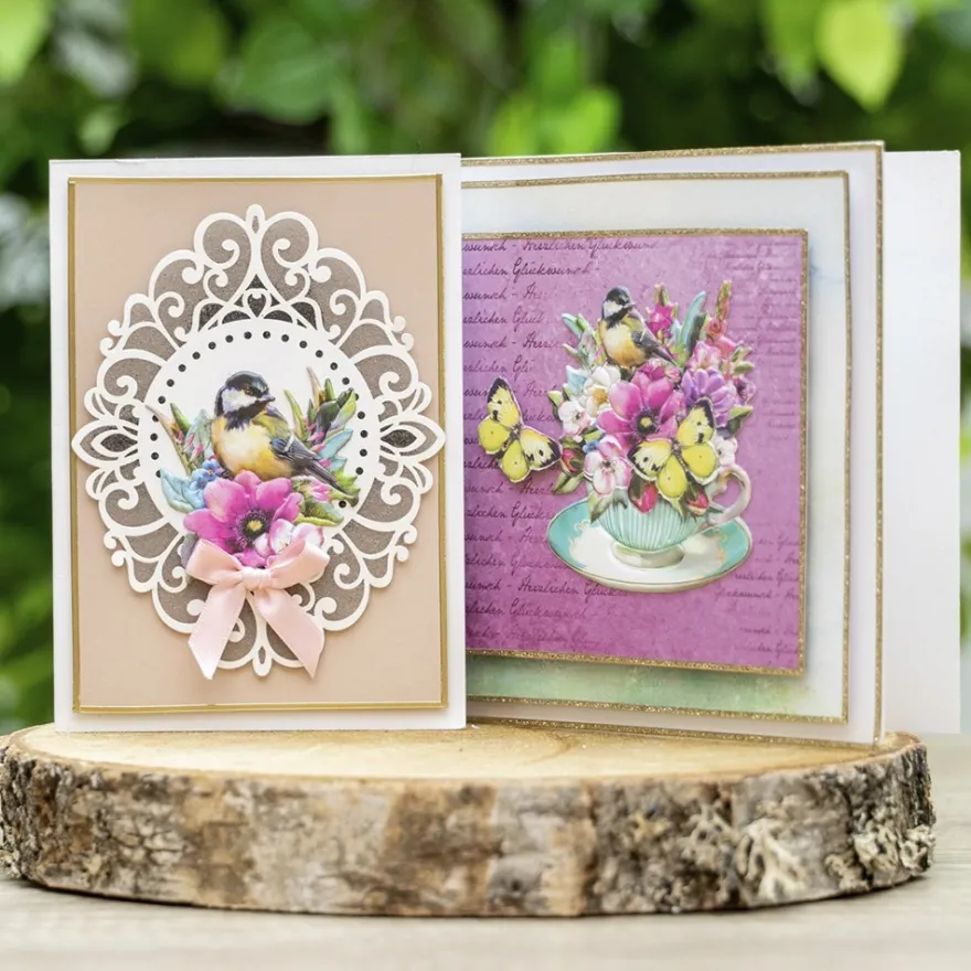 3-D Relief-Sticker, Blumen in Tassen 1, verschiedene Größen, selbstklebend