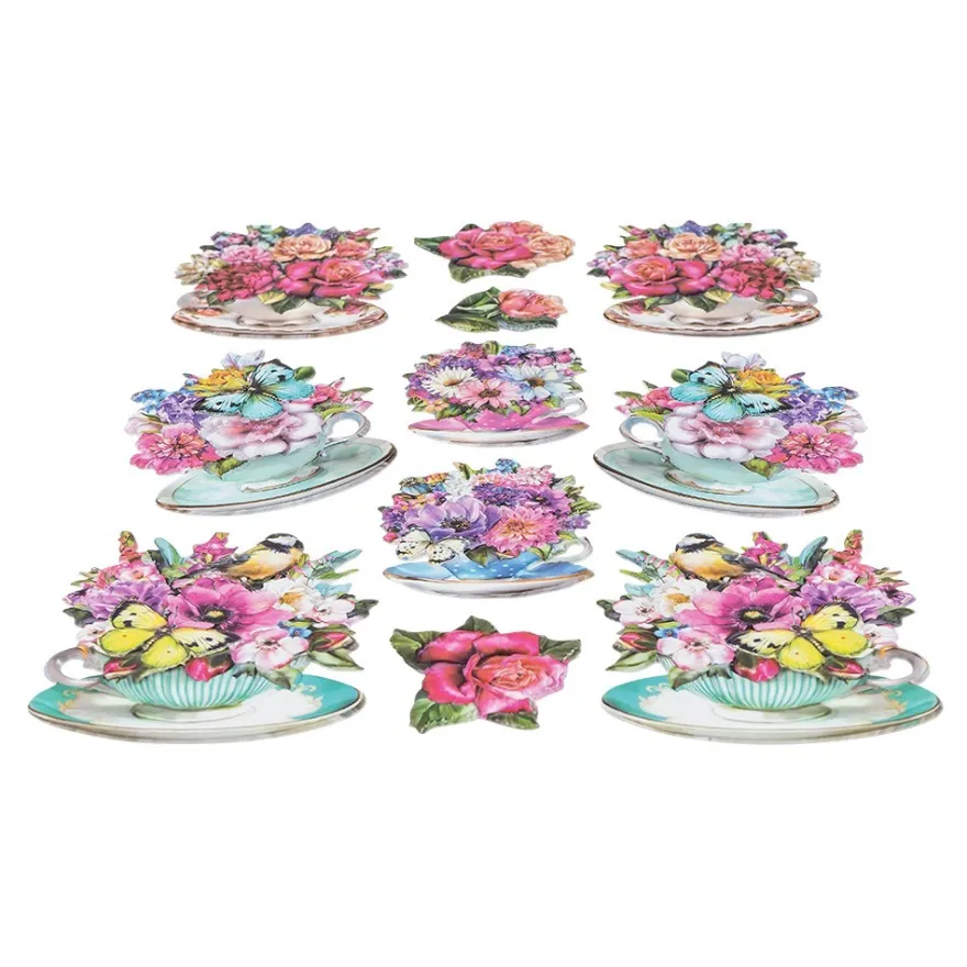 3-D Relief-Sticker, Blumen in Tassen 1, verschiedene Größen, selbstklebend