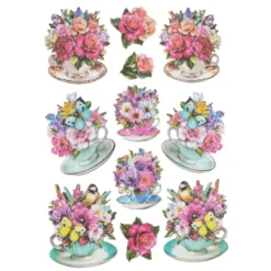 3-D Relief-Sticker, Blumen in Tassen 1, verschiedene Größen, selbstklebend