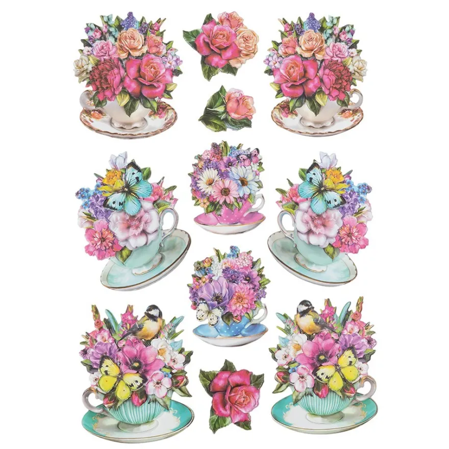 3-D Relief-Sticker, Blumen in Tassen 1, verschiedene Größen, selbstklebend