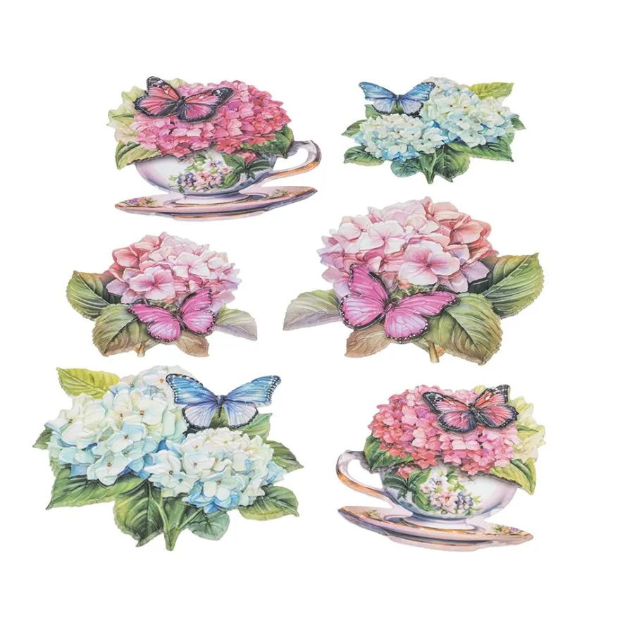 3-D Relief-Sticker, Blumen in Tasse 5, Glitzerveredelung irisierend, versch. Größen, selbstklebend
