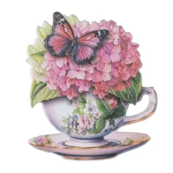 3-D Relief-Sticker, Blumen in Tasse 5, Glitzerveredelung irisierend, versch. Größen, selbstklebend
