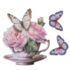 3-D Relief-Sticker, Blumen in Tasse 3, Glitzerveredelung irisierend, versch. Größen, selbstklebend