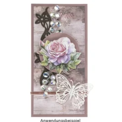 3-D Relief-Sticker, Blumen in Tasse 3, Glitzerveredelung irisierend, versch. Größen, selbstklebend