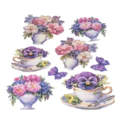 3-D Relief-Sticker, Blumen in Tasse 9, verschiedene Größen, selbstklebend