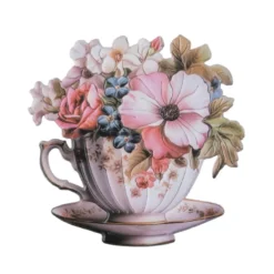 3-D Relief-Sticker, Blumen in Tasse 7, verschiedene Größen, selbstklebend