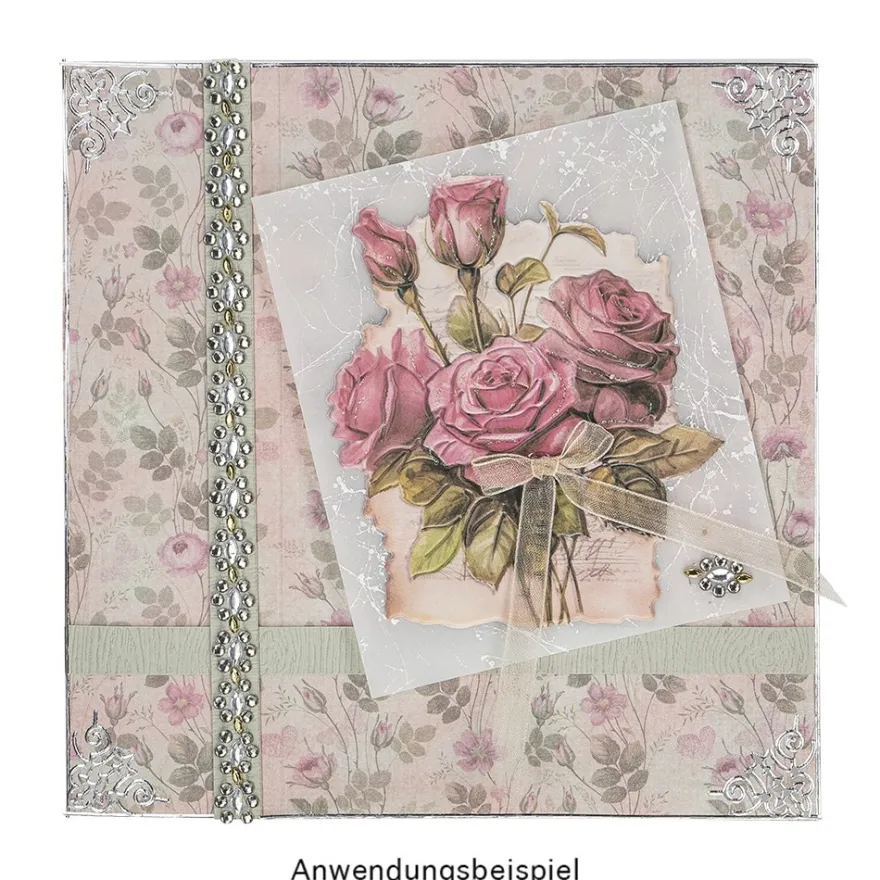 3-D Relief-Sticker, Blumen in Tasse 4, Glitzerveredelung irisierend, versch. Größen, selbstklebend