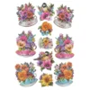 3-D Relief-Sticker, Blumen in Tassen 2, verschiedene Größen, selbstklebend