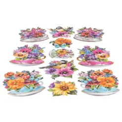3-D Relief-Sticker, Blumen in Tassen 2, verschiedene Größen, selbstklebend