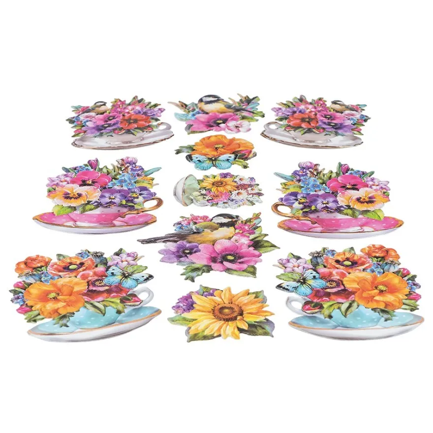 3-D Relief-Sticker, Blumen in Tassen 2, verschiedene Größen, selbstklebend