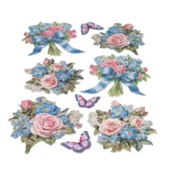 3-D Relief-Sticker, Blumen mit Schleife, Glitzerveredelung irisierend, versch. Größen, selbstklebend