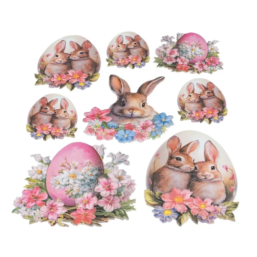 3-D Relief-Sticker, Ei mit Hasenpaar, verschiedene Größen, selbstklebend