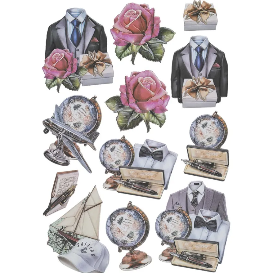 3-D Relief-Sticker, Elegante Herren-Klassiker 2, versch. Größen, selbstklebend